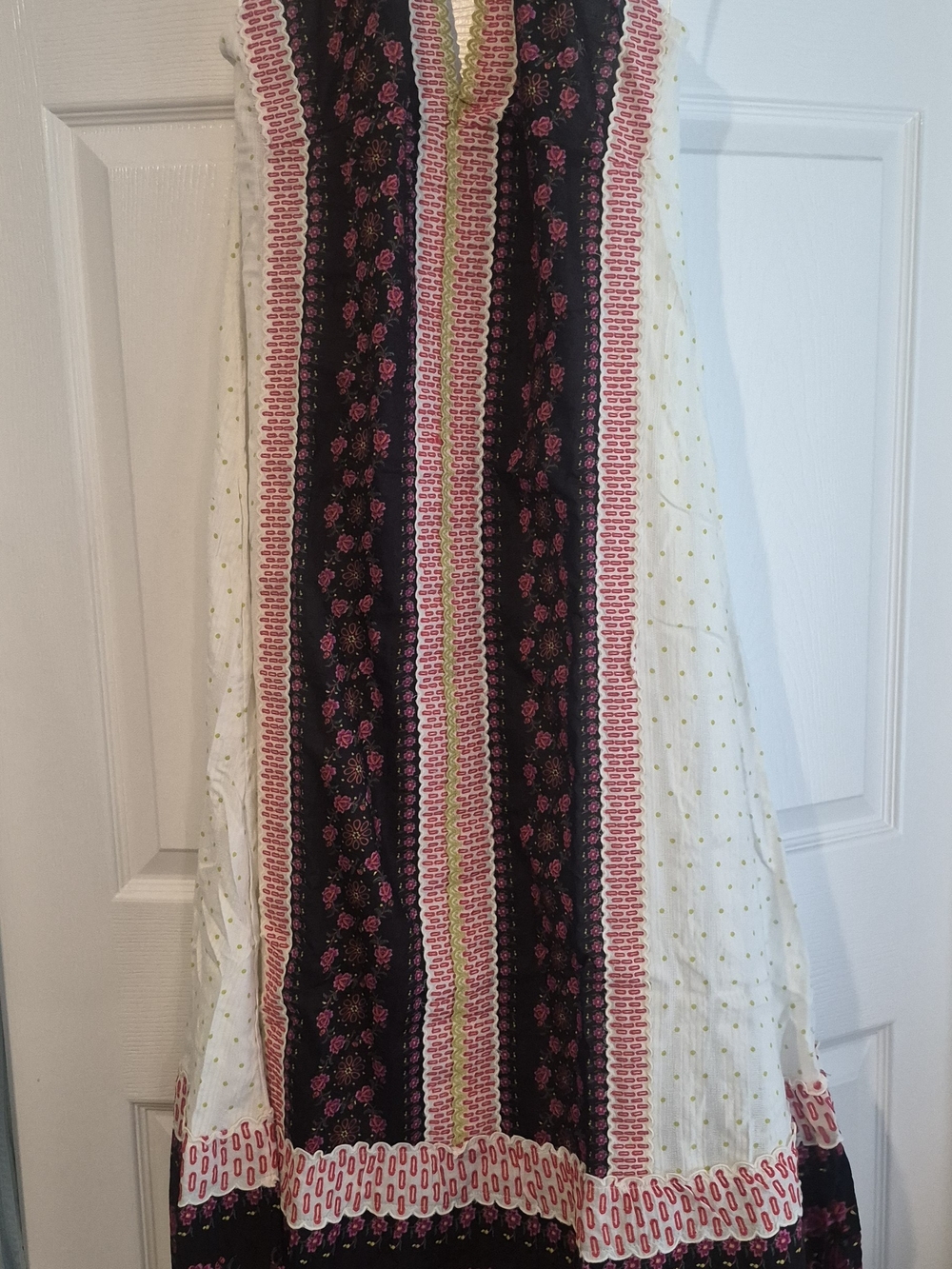Bohemian Floral Panel Maxi Skirt - Pink & Black